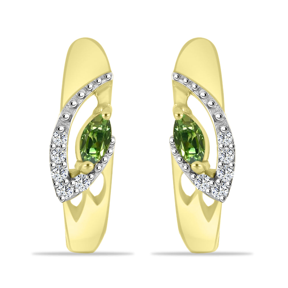 Cercei din Argint 925 Placat cu Aur ( 3.42 grame ) cu Safir verde și Topaz Alb 0.29 Carate 1 