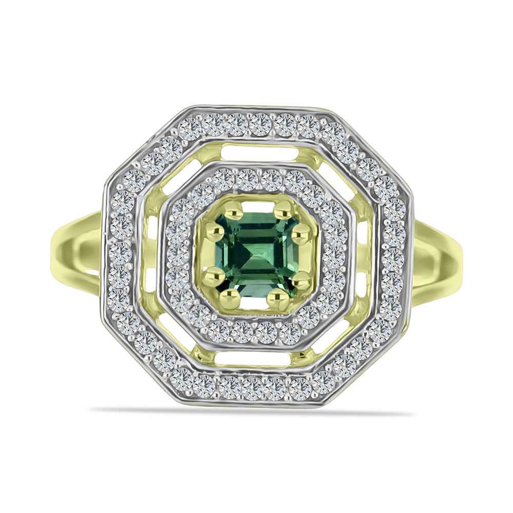 Inel din Argint 925 Placat cu Aur ( 2.85 grame ) cu Turmalină Verde și Topaz Alb 0.76 Carate
