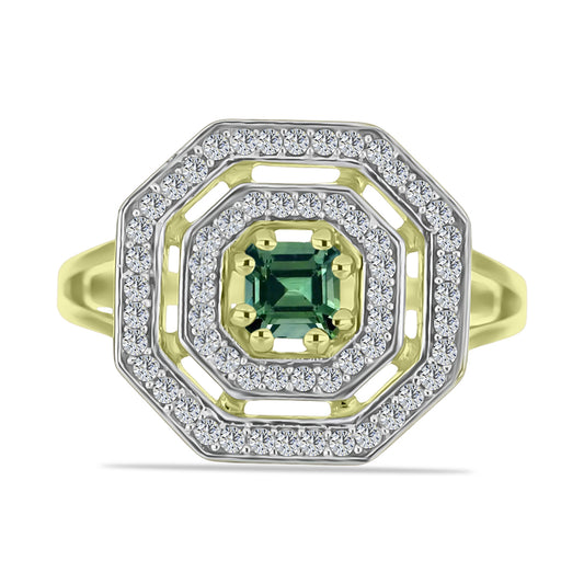 Inel din Argint 925 Placat cu Aur ( 2.85 grame ) cu Turmalină Verde și Topaz Alb 0.76 Carate