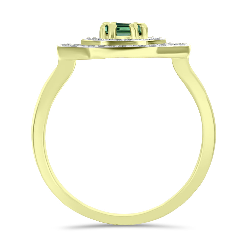 Inel din Argint 925 Placat cu Aur ( 2.85 grame ) cu Turmalină Verde și Topaz Alb 0.76 Carate 2 