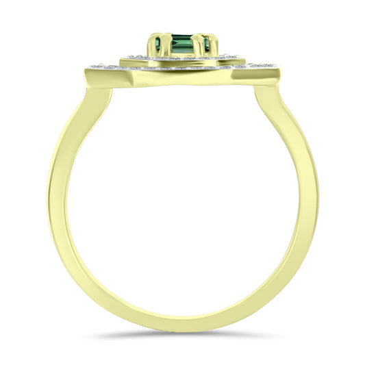 Inel din Argint 925 Placat cu Aur ( 2.85 grame ) cu Turmalină Verde și Topaz Alb 0.76 Carate