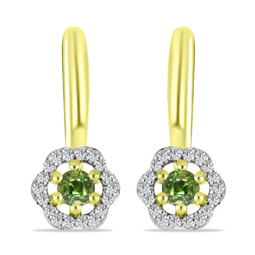 Cercei din Argint 925 Placat cu Aur ( 2.98 grame ) cu Safir verde și Topaz Alb 0.5 Carate 1 