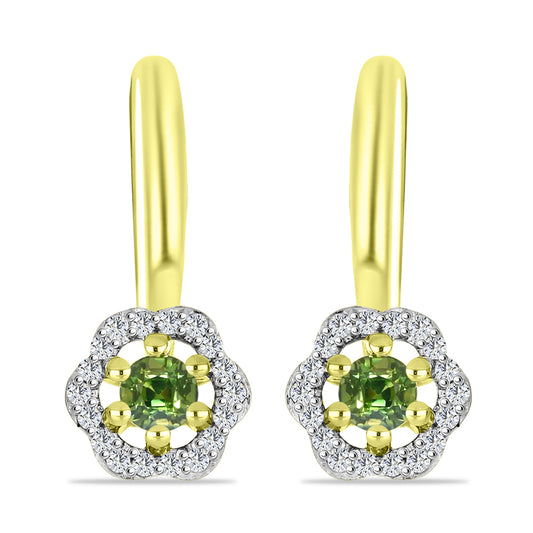 Cercei din Argint 925 Placat cu Aur ( 2.98 grame ) cu Safir verde și Topaz Alb 0.5 Carate