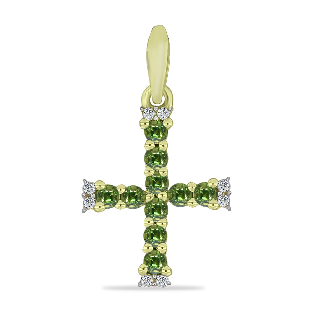 Cruce Pandantiv din Argint 925 Placat cu Aur ( 0.99 grame ) cu Safir verde și Topaz Alb 0.47 Carate 1 