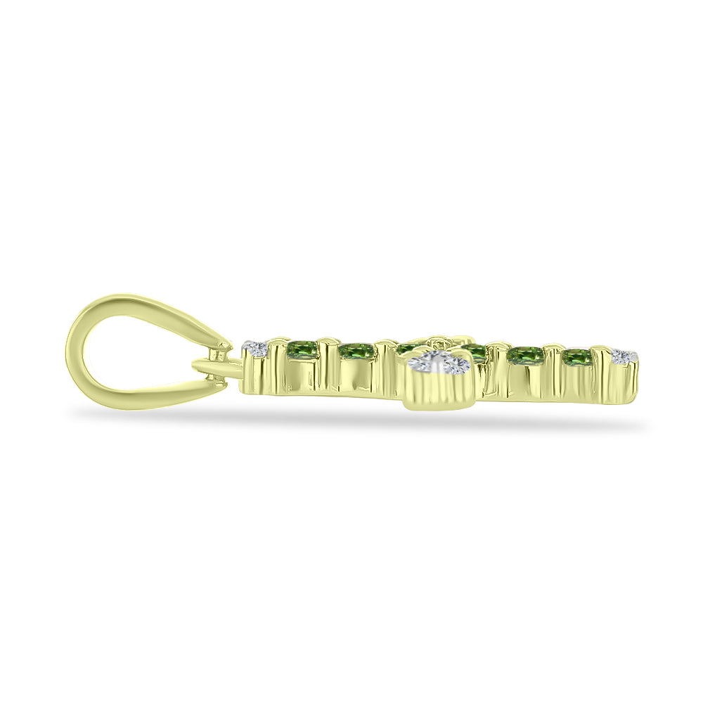 Cruce Pandantiv din Argint 925 Placat cu Aur ( 0.99 grame ) cu Safir verde și Topaz Alb 0.47 Carate 2 