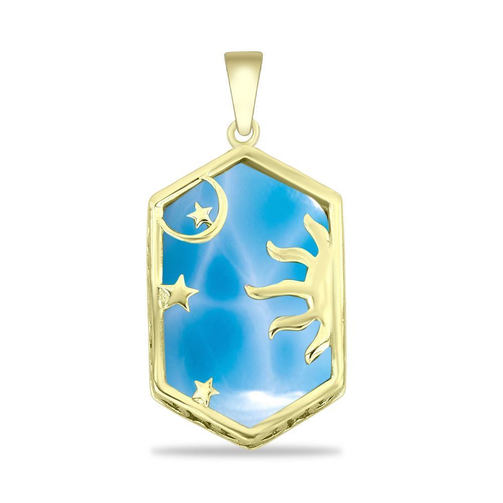 Pandantiv din Argint 925 Placat cu Aur ( 2.23 grame ) cu Larimar(Piatra delfinului) 11.91 Carate 1 
