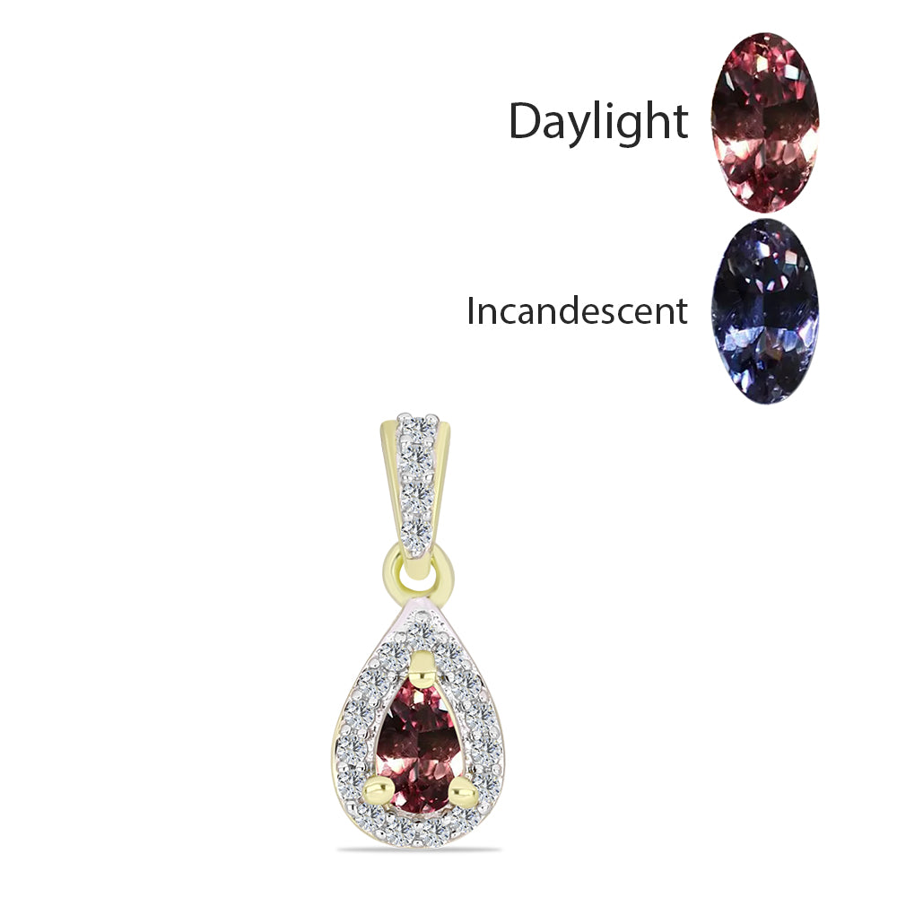 Pandantiv din Argint 925 Placat cu Aur ( 0.58 grame ) cu Granat Bekily care își schimbă culoarea și Topaz Alb 0.38 Carate 1 