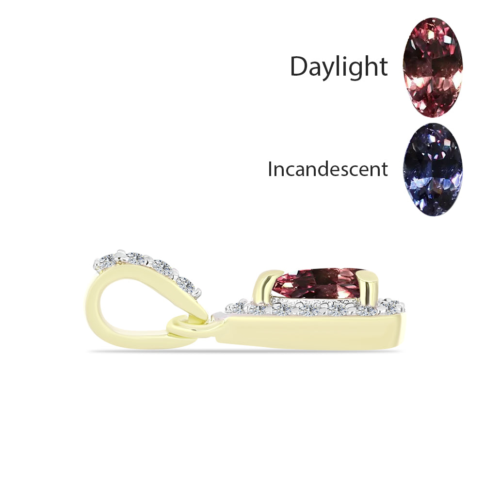 Pandantiv din Argint 925 Placat cu Aur ( 0.58 grame ) cu Granat Bekily care își schimbă culoarea și Topaz Alb 0.38 Carate 2 