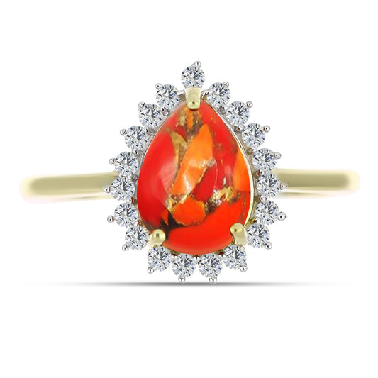 Inel din Argint 925 Placat cu Aur ( 2.25 grame ) cu Turcoaz Mohave și Topaz Alb 1.63 Carate