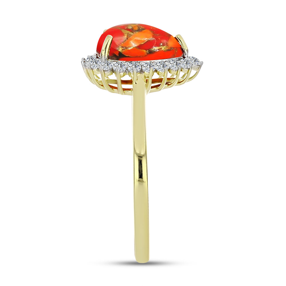 Inel din Argint 925 Placat cu Aur ( 2.25 grame ) cu Turcoaz Mohave și Topaz Alb 1.63 Carate