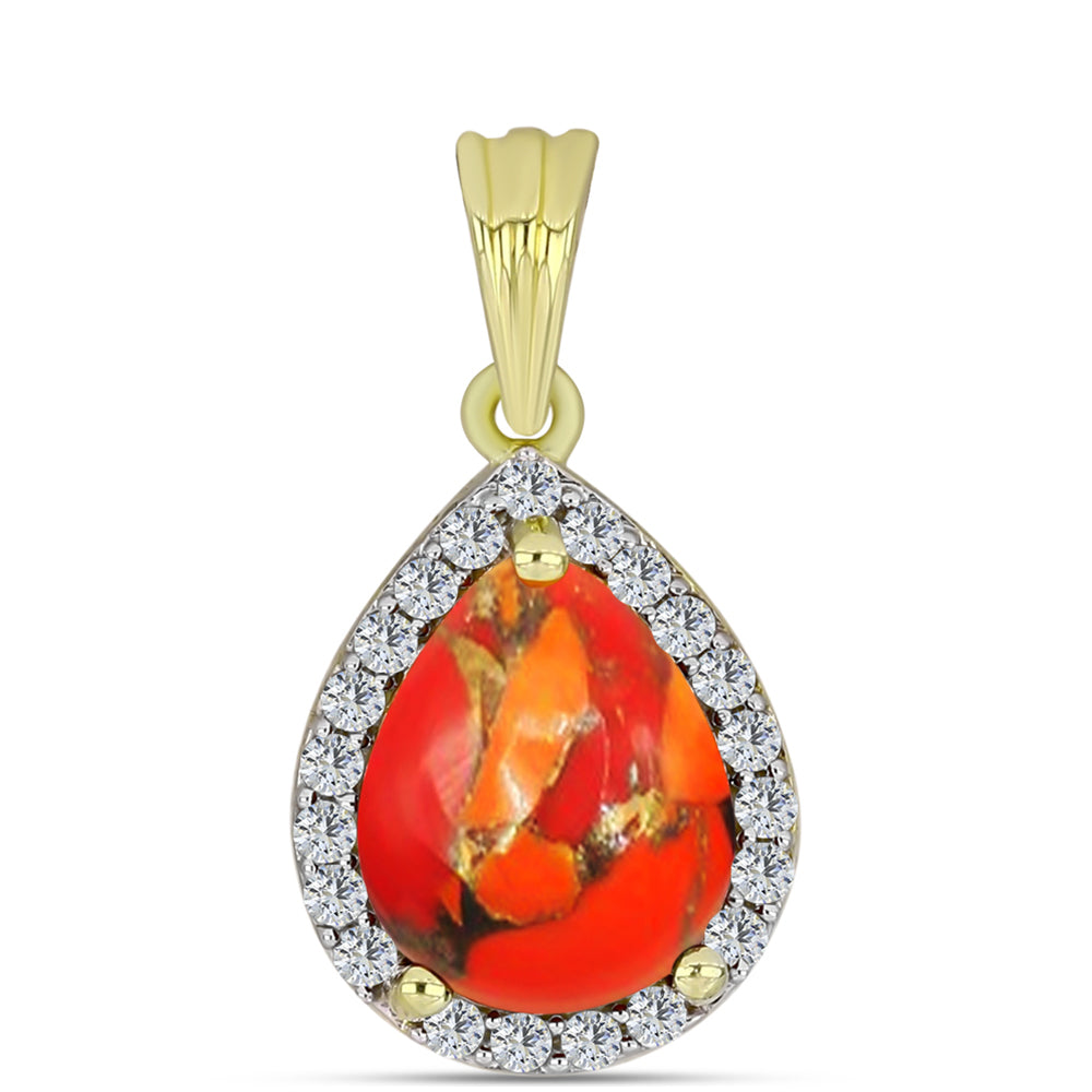 Pandantiv din Argint 925 Placat cu Aur ( 1.18 grame ) cu Turcoaz Mohave și Topaz Alb 2.04 Carate 3 