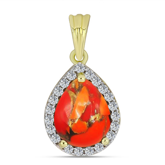 Pandantiv din Argint 925 Placat cu Aur ( 1.18 grame ) cu Turcoaz Mohave și Topaz Alb 2.04 Carate