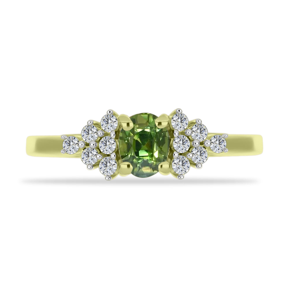 Inel din Argint 925 Placat cu Aur ( 1.77 grame ) cu Safir verde și Topaz Alb 0.78 Carate 1 