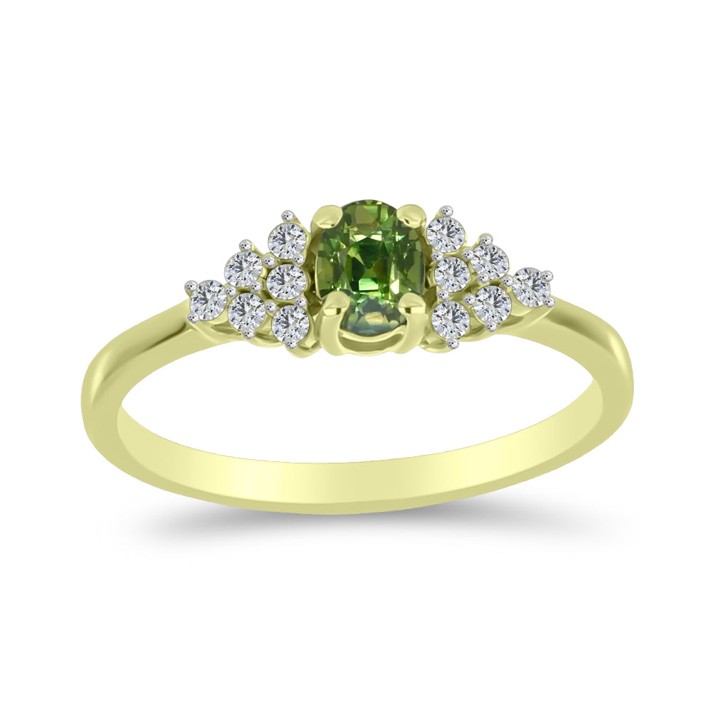 Inel din Argint 925 Placat cu Aur ( 1.77 grame ) cu Safir verde și Topaz Alb 0.78 Carate 3 
