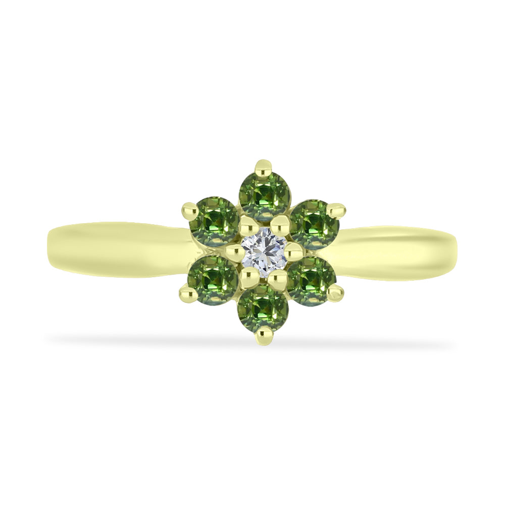 Inel din Argint 925 Placat cu Aur ( 2.15 grame ) cu Safir verde și Topaz Alb 0.56 Carate