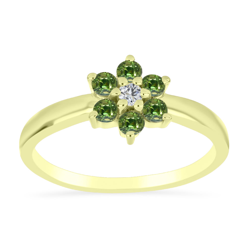 Inel din Argint 925 Placat cu Aur ( 2.15 grame ) cu Safir verde și Topaz Alb 0.56 Carate