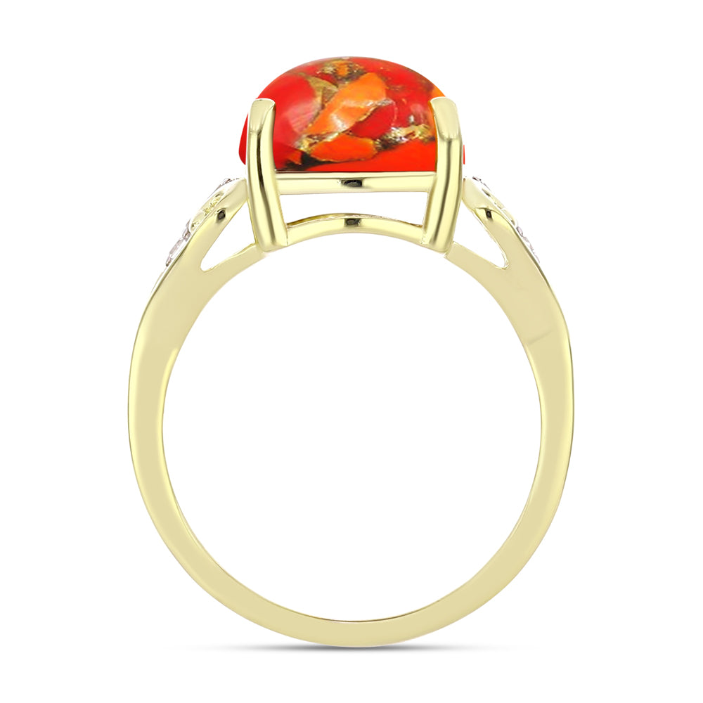 Inel din Argint 925 Placat cu Aur ( 2.77 grame ) cu Turcoaz Mohave și Topaz Alb 3.91 Carate 2 