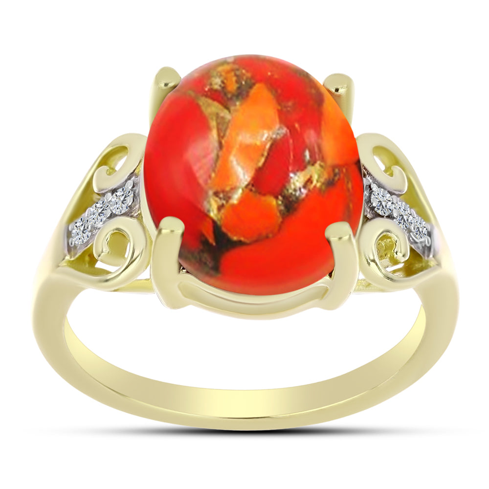 Inel din Argint 925 Placat cu Aur ( 2.77 grame ) cu Turcoaz Mohave și Topaz Alb 3.91 Carate