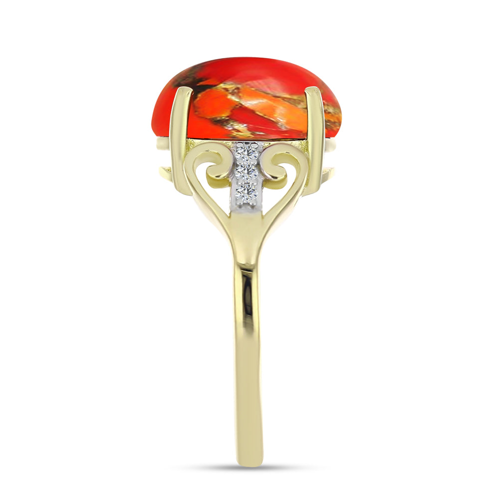 Inel din Argint 925 Placat cu Aur ( 2.77 grame ) cu Turcoaz Mohave și Topaz Alb 3.91 Carate 4 