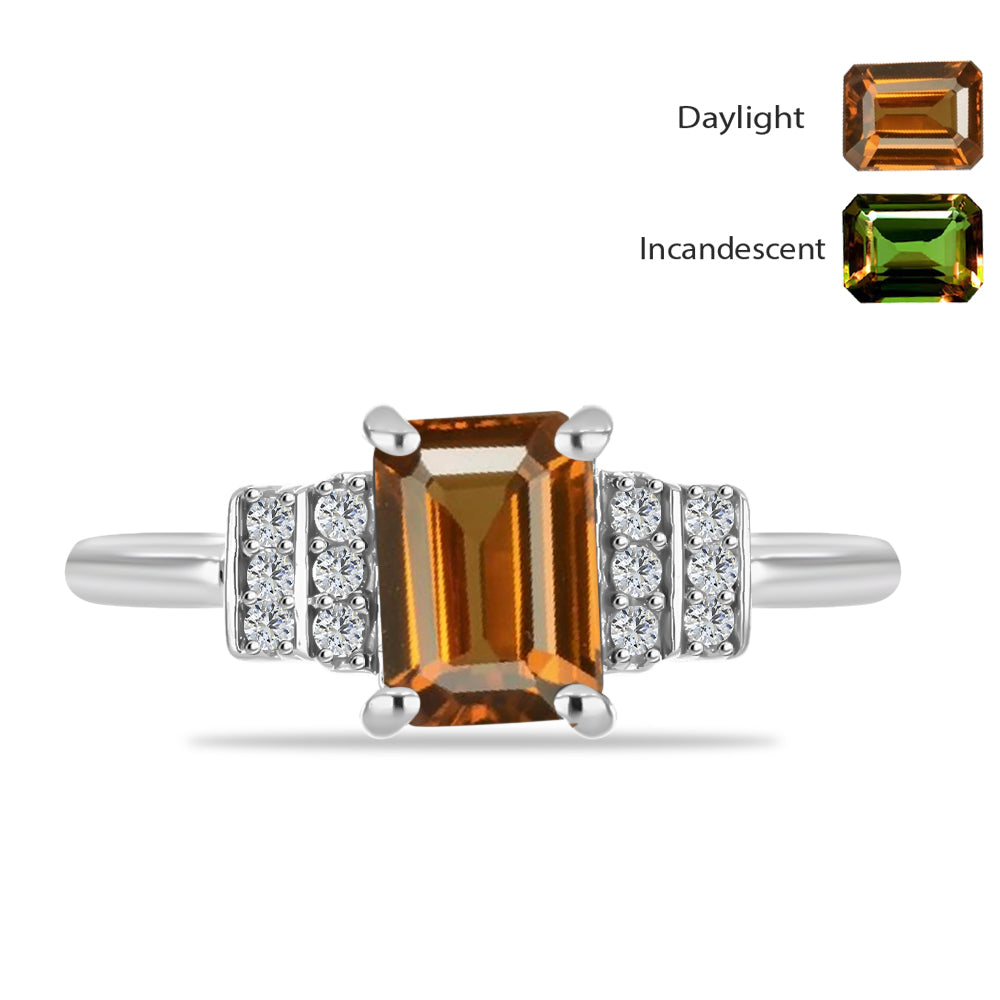 Inel din Argint 925 ( 1.92 grame ) cu Zultanit Anatolian Certificat cultivat în laborator și Topaz Alb 1.18 Carate 1 