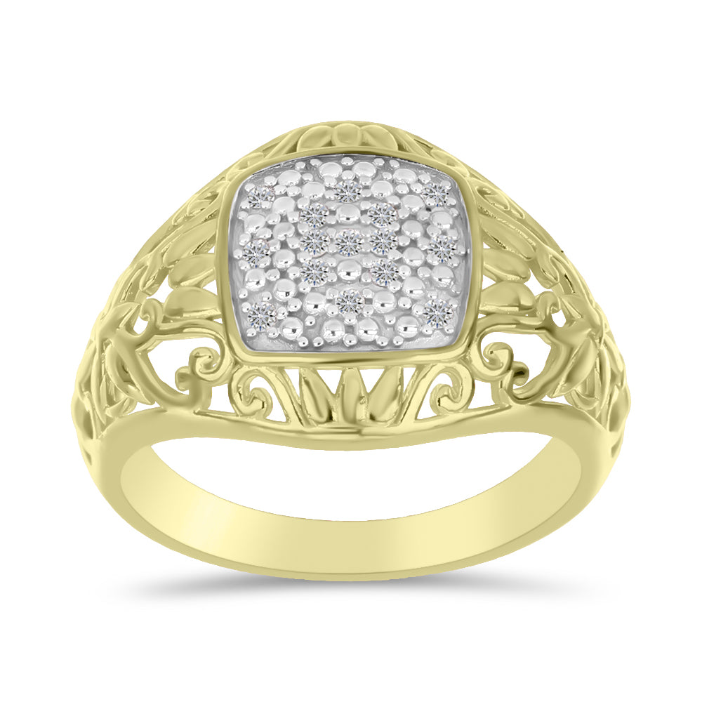 Inel din Argint 925 Placat cu Aur ( 3.94 grame ) cu Diamant Alb 0.11 Carate
