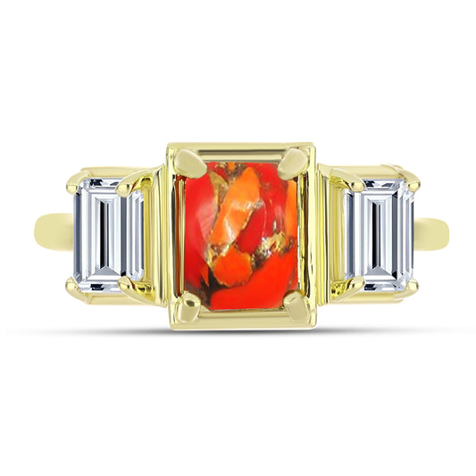 Inel din Argint 925 Placat cu Aur ( 3.15 grame ) cu Turcoaz Mohave și Topaz Alb 2.46 Carate