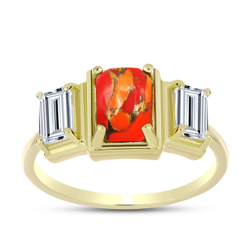 Inel din Argint 925 Placat cu Aur ( 3.15 grame ) cu Turcoaz Mohave și Topaz Alb 2.46 Carate