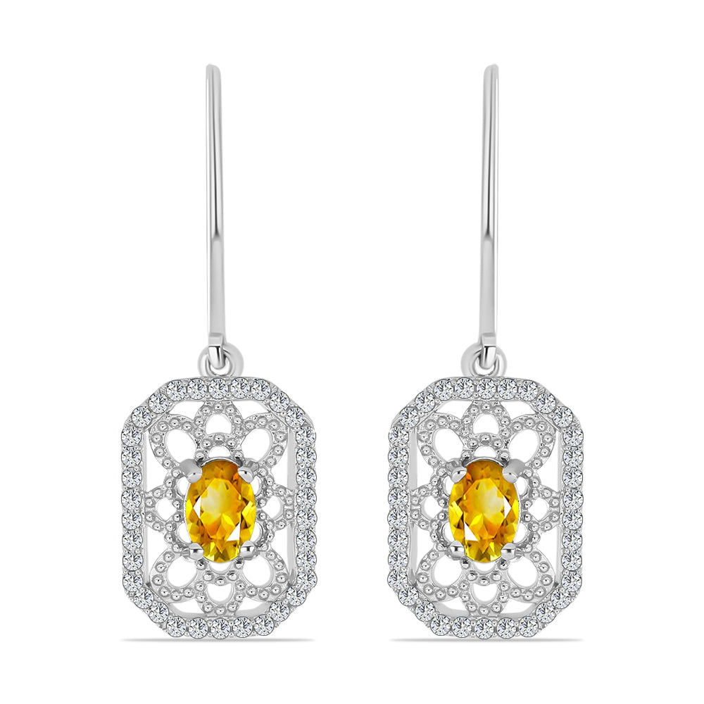 Cercei din Argint 925 ( 3.2 grame ) cu Citrin Rio Golden și Topaz Alb 1.32 Carate