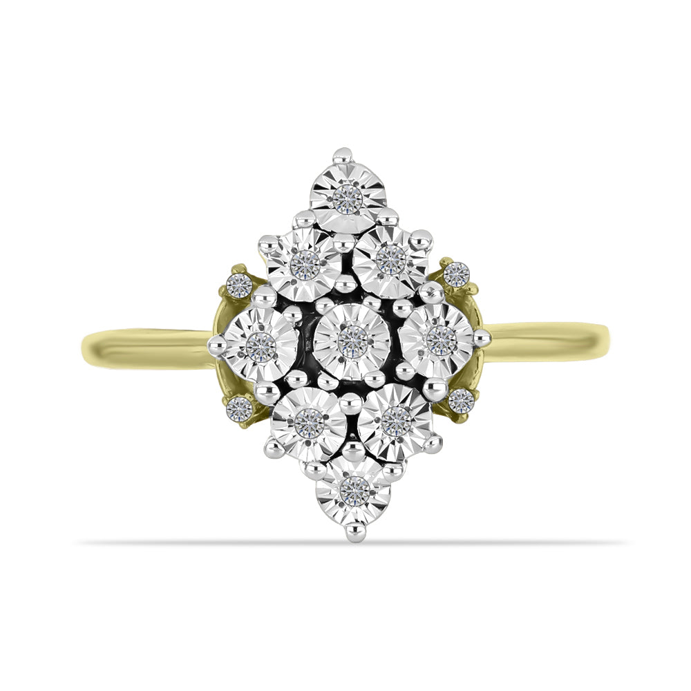 Inel din Argint 925 Placat cu Aur ( 3.18 grame ) cu Diamant Alb și Topaz Alb 0.08 Carate 1 