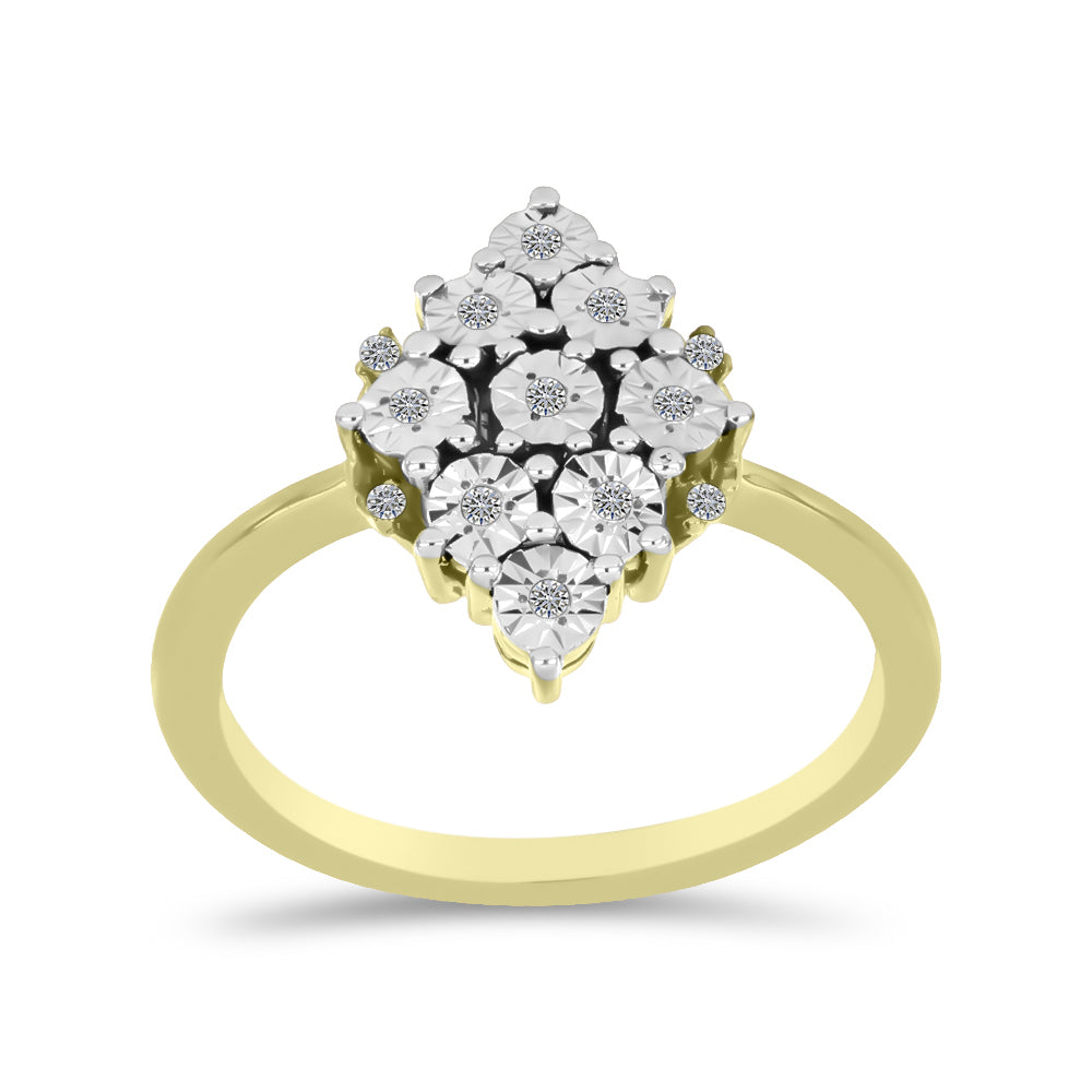 Inel din Argint 925 Placat cu Aur ( 3.18 grame ) cu Diamant Alb și Topaz Alb 0.08 Carate 3 