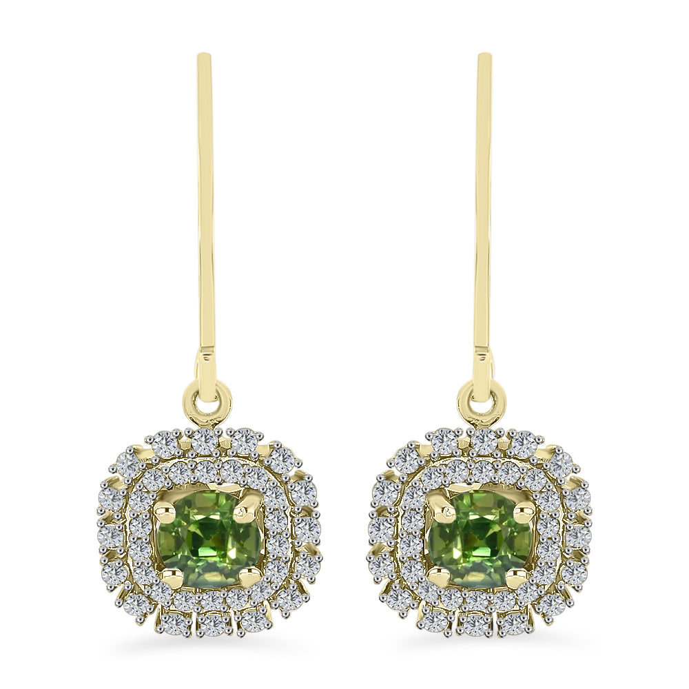 Cercei din Argint 925 Placat cu Aur ( 3.09 grame ) cu Safir verde și Topaz Alb 1.8 Carate 1 