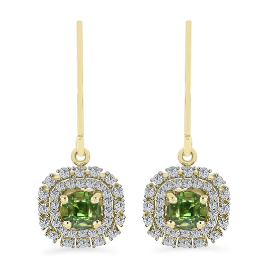 Cercei din Argint 925 Placat cu Aur ( 3.09 grame ) cu Safir verde și Topaz Alb 1.8 Carate