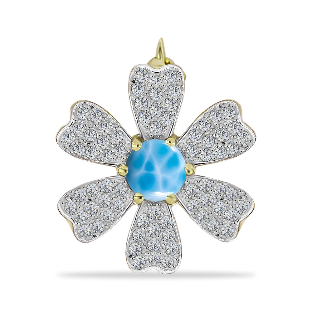 Broşă din Argint 925 Placat cu Aur ( 3.53 grame ) cu Larimar(Piatra delfinului) și Topaz Alb 1.83 Carate