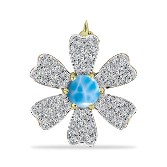 Broşă din Argint 925 Placat cu Aur ( 3.53 grame ) cu Larimar(Piatra delfinului) și Topaz Alb 1.83 Carate
