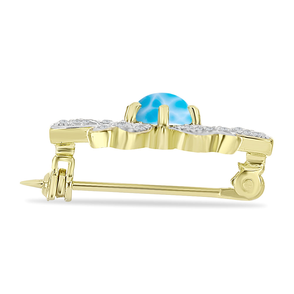 Broşă din Argint 925 Placat cu Aur ( 3.53 grame ) cu Larimar(Piatra delfinului) și Topaz Alb 1.83 Carate 2 
