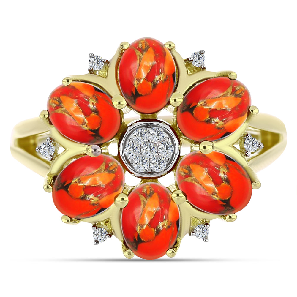 Inel din Argint 925 Placat cu Aur ( 4.23 grame ) cu Turcoaz Mohave și Topaz Alb 2.67 Carate 1 