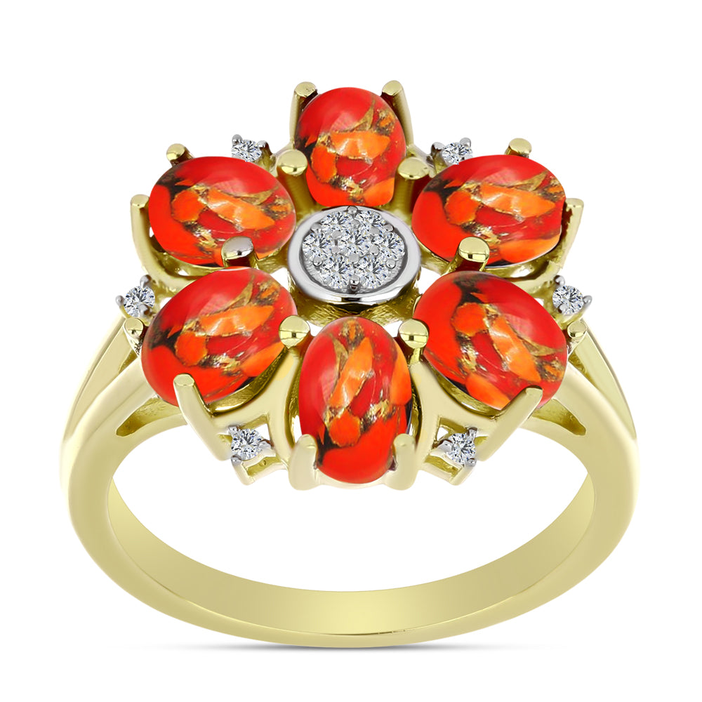 Inel din Argint 925 Placat cu Aur ( 4.23 grame ) cu Turcoaz Mohave și Topaz Alb 2.67 Carate 3 