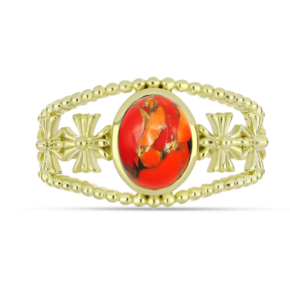 Inel din Argint 925 Placat cu Aur ( 4.45 grame ) cu Turcoaz Mohave 1.69 Carate 1 