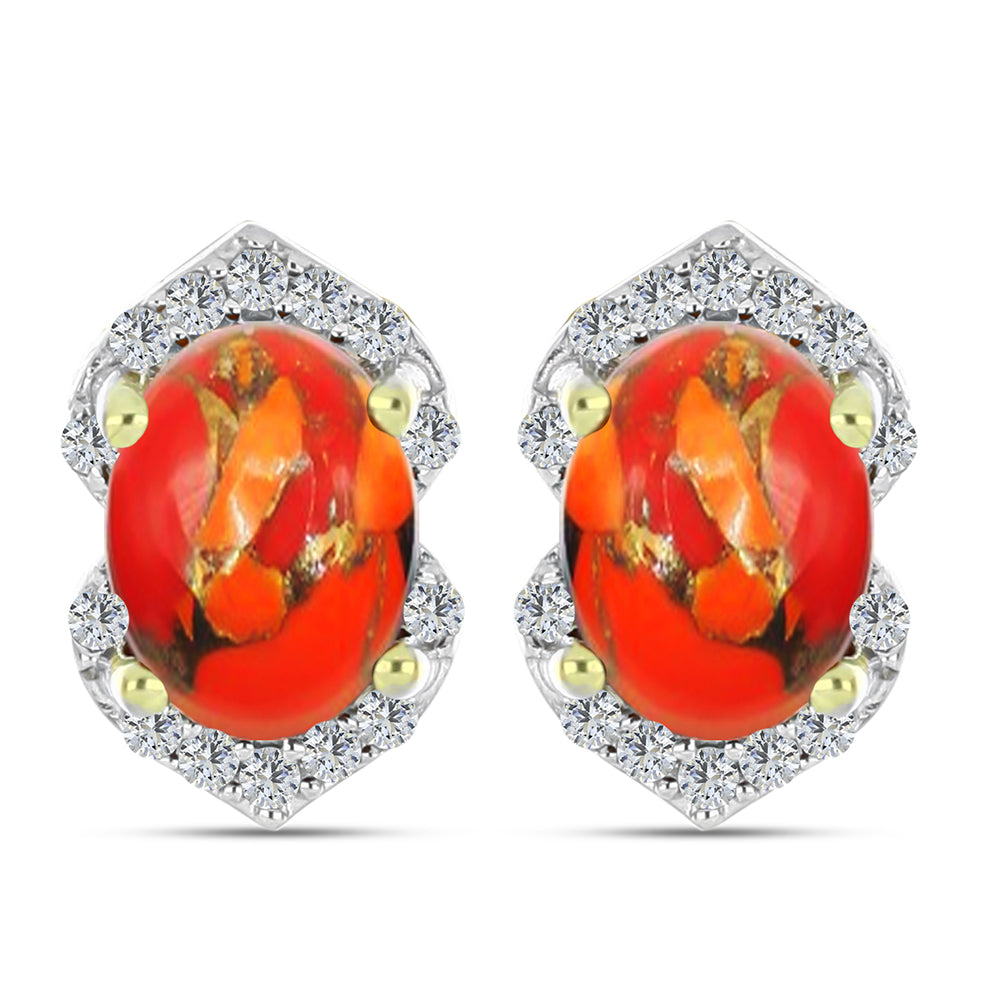 Cercei din Argint 925 Placat cu Aur ( 2.03 grame ) cu Turcoaz Mohave și Topaz Alb 1.64 Carate 1 