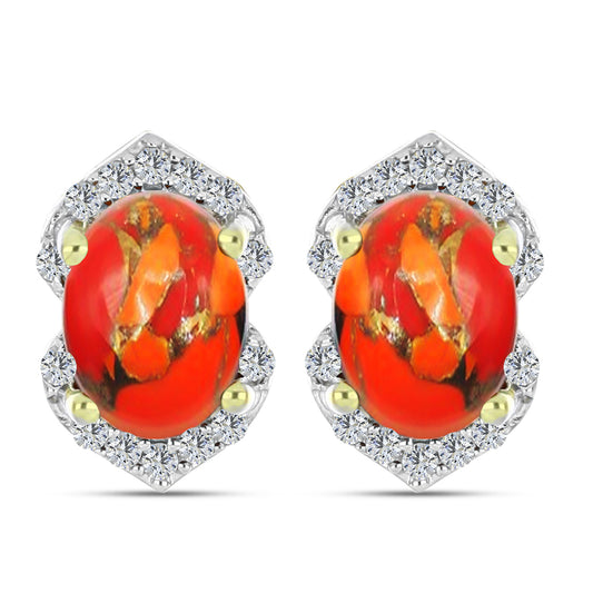 Cercei din Argint 925 Placat cu Aur ( 2.03 grame ) cu Turcoaz Mohave și Topaz Alb 1.64 Carate