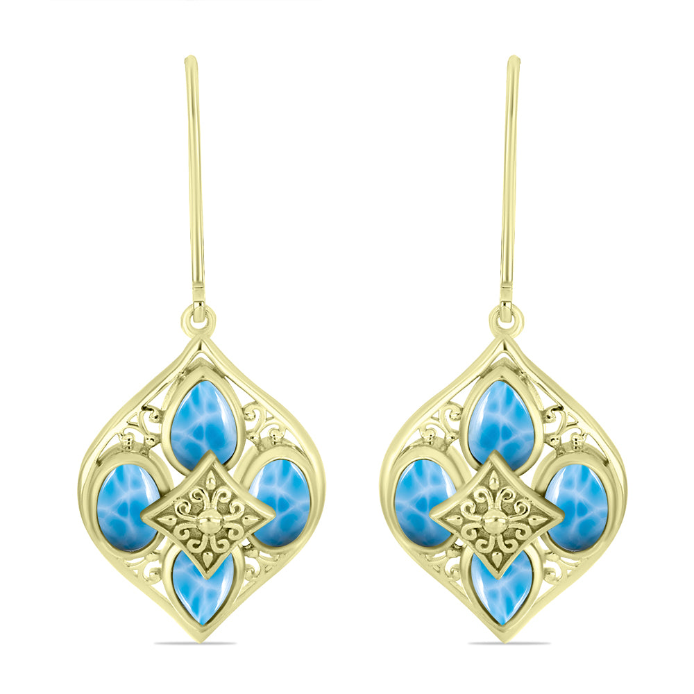 Cercei din Argint 925 Placat cu Aur ( 6.07 grame ) cu Larimar(Piatra delfinului) 4.18 Carate