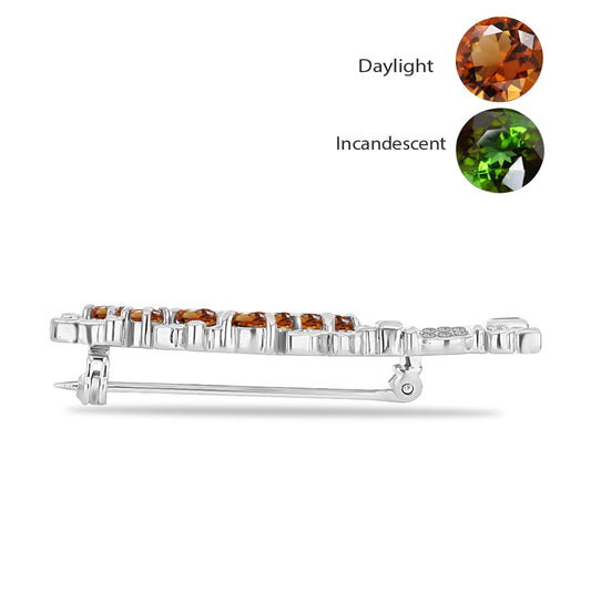 Broşă din Argint 925 ( 5.45 grame ) cu Zultanit Anatolian Certificat cultivat în laborator și Zircon Alb 3.68 Carate