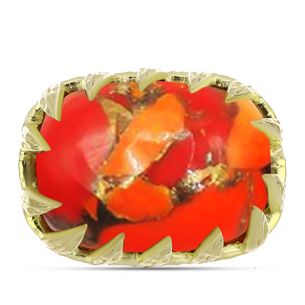 Inel din Argint 925 Placat cu Aur ( 4.32 grame ) cu Turcoaz Mohave 9.92 Carate