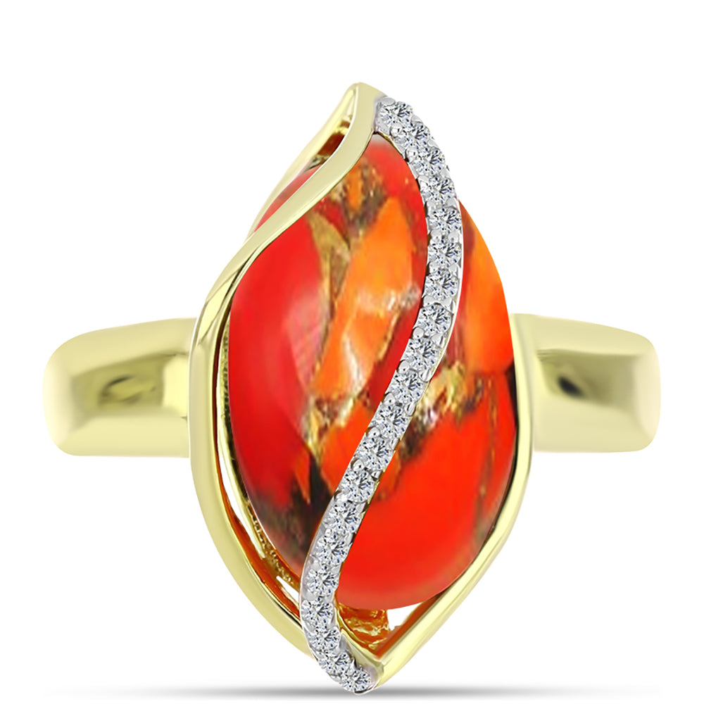 Inel din Argint 925 Placat cu Aur ( 5.63 grame ) cu Turcoaz Mohave și Topaz Alb 5.58 Carate 5 