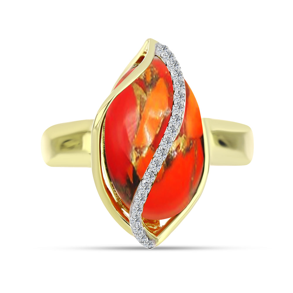 Inel din Argint 925 Placat cu Aur ( 5.63 grame ) cu Turcoaz Mohave și Topaz Alb 5.58 Carate 1 