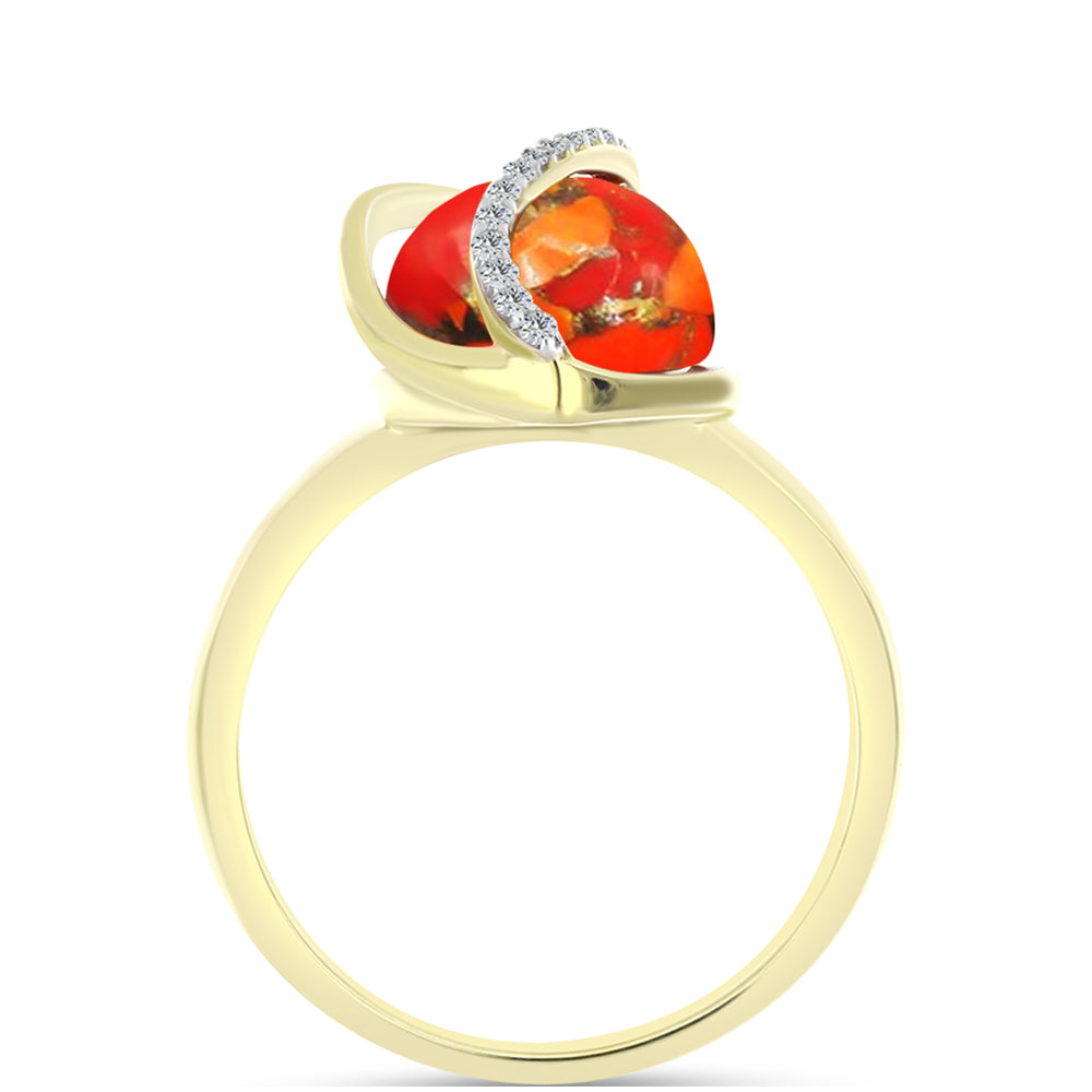 Inel din Argint 925 Placat cu Aur ( 5.63 grame ) cu Turcoaz Mohave și Topaz Alb 5.58 Carate