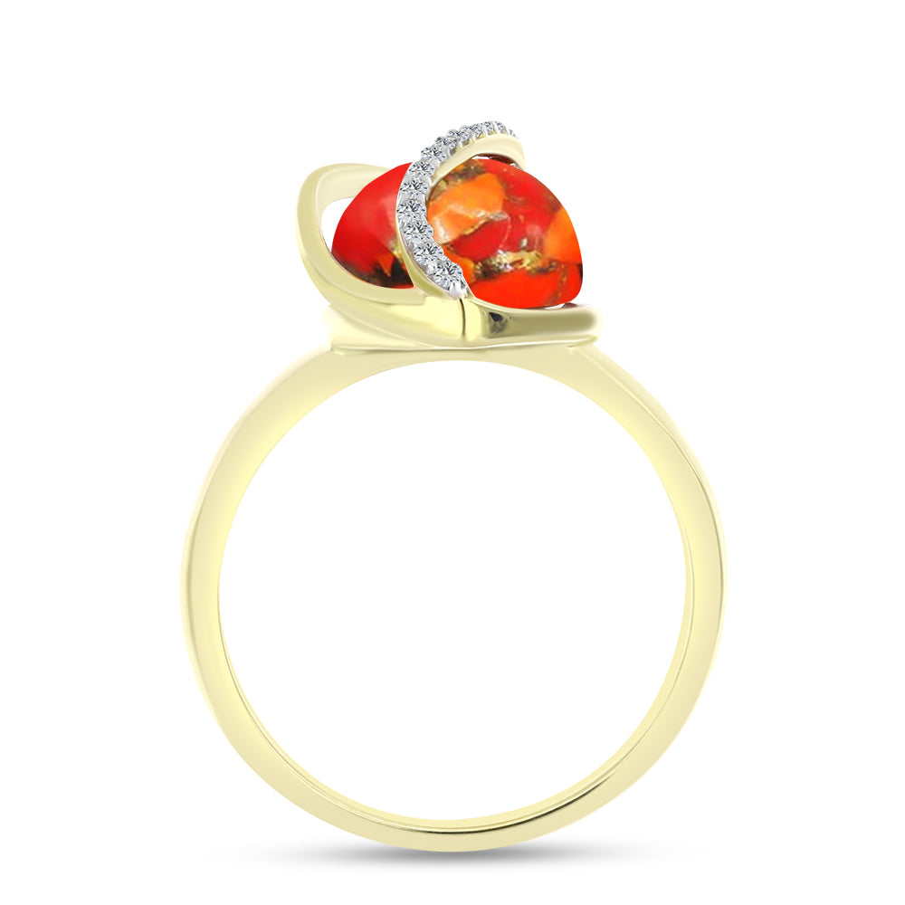 Inel din Argint 925 Placat cu Aur ( 5.63 grame ) cu Turcoaz Mohave și Topaz Alb 5.58 Carate