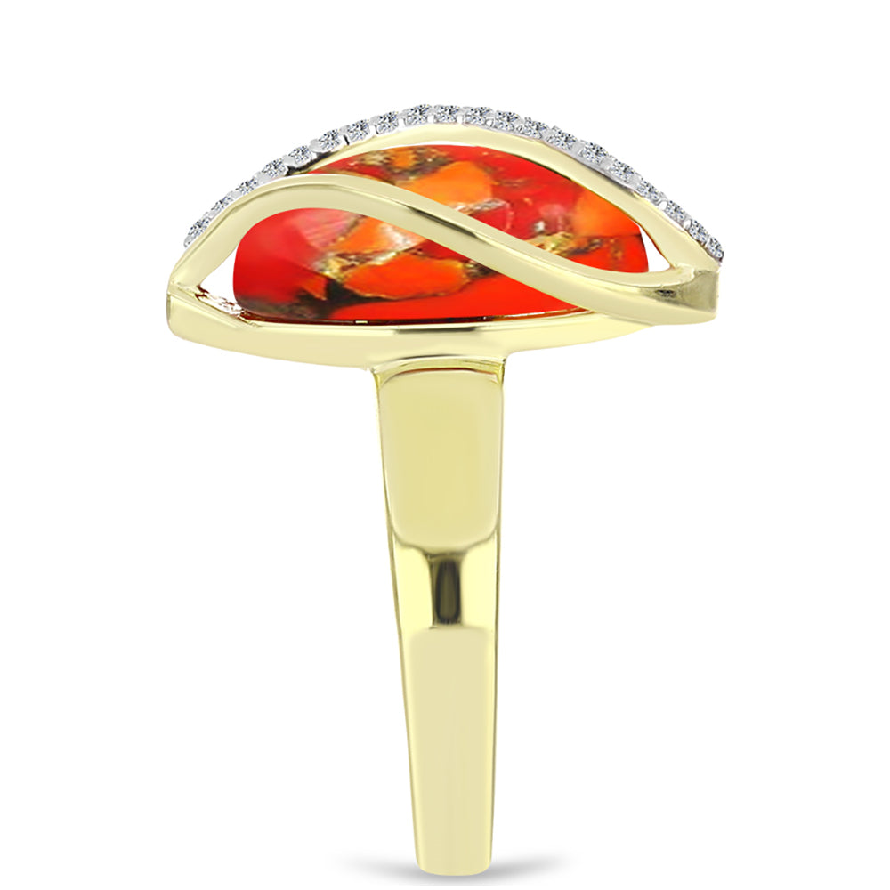 Inel din Argint 925 Placat cu Aur ( 5.63 grame ) cu Turcoaz Mohave și Topaz Alb 5.58 Carate 8 
