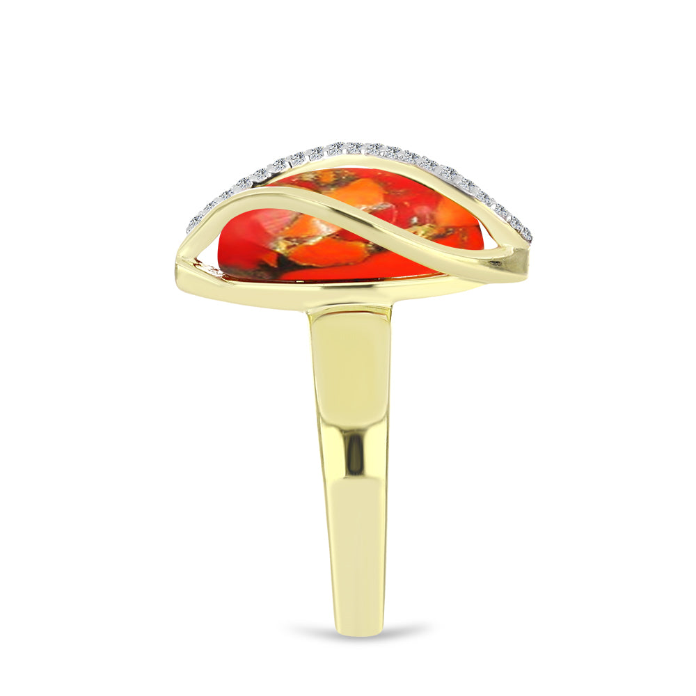 Inel din Argint 925 Placat cu Aur ( 5.63 grame ) cu Turcoaz Mohave și Topaz Alb 5.58 Carate 4 
