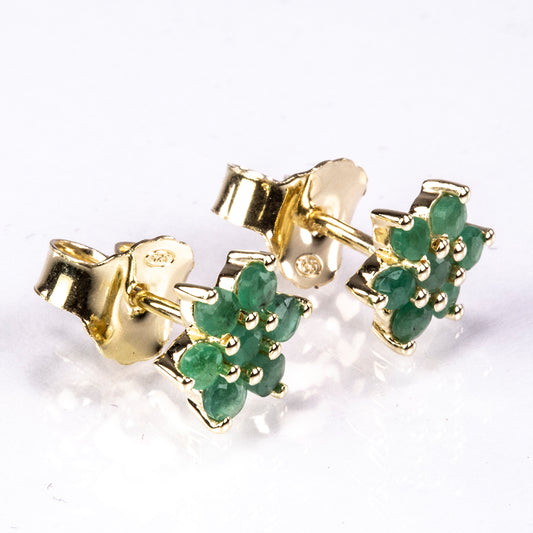 Cercei din Argint 925 Placat cu Aur ( 1.3 grame ) cu Smarald Brazilian 0.63 Carate